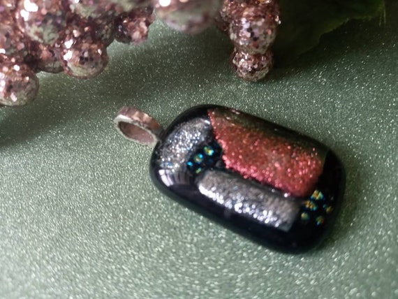 Dichroic Glass Pendant , Copper SIlver Black Pend… - image 3