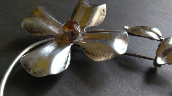 Vintage Sterling Citrine Brooch , 1930s , Sterlin… - image 6