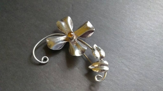 Vintage Sterling Citrine Brooch , 1930s , Sterlin… - image 1