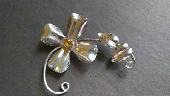 Vintage Sterling Citrine Brooch , 1930s , Sterlin… - image 9