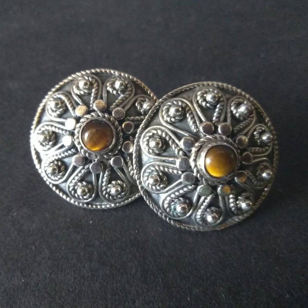 Vintage Sterling Silver Etruscan Revival Earrings With Tigers - Etsy