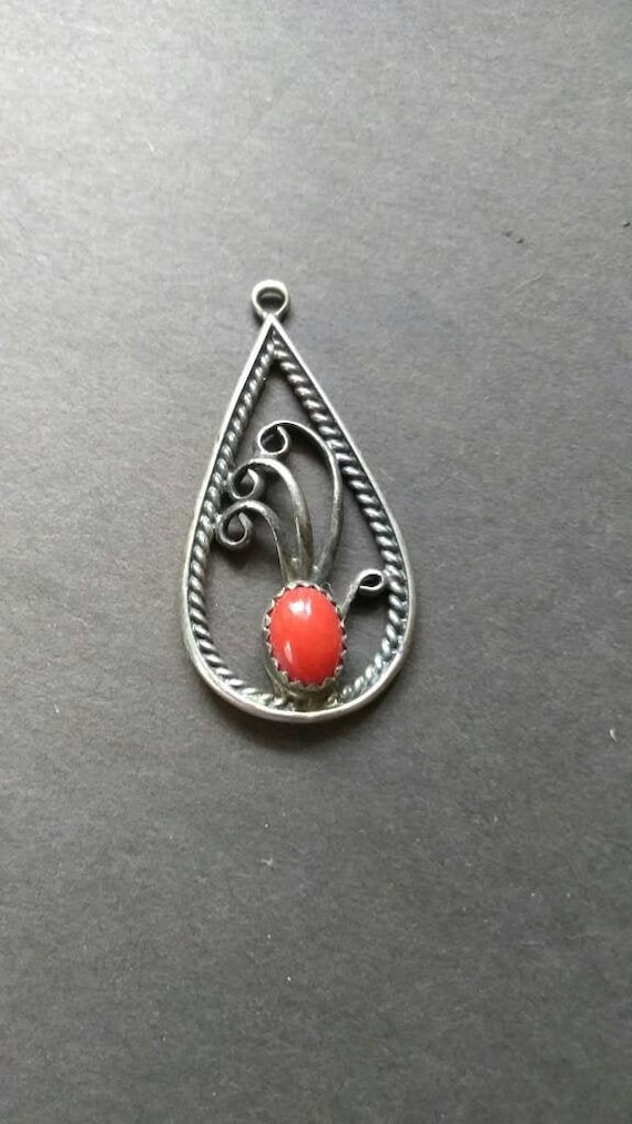 Navajo Sterling and Coral Pendant , Vintage Navajo