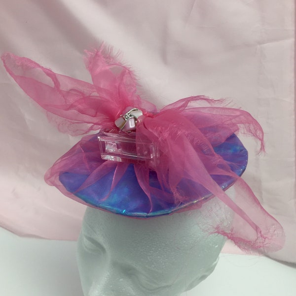 cocktail hat-pink tulle fascinator,saucer hat-whimsical fascinator,millennium,cruise headpiece ,gift for her