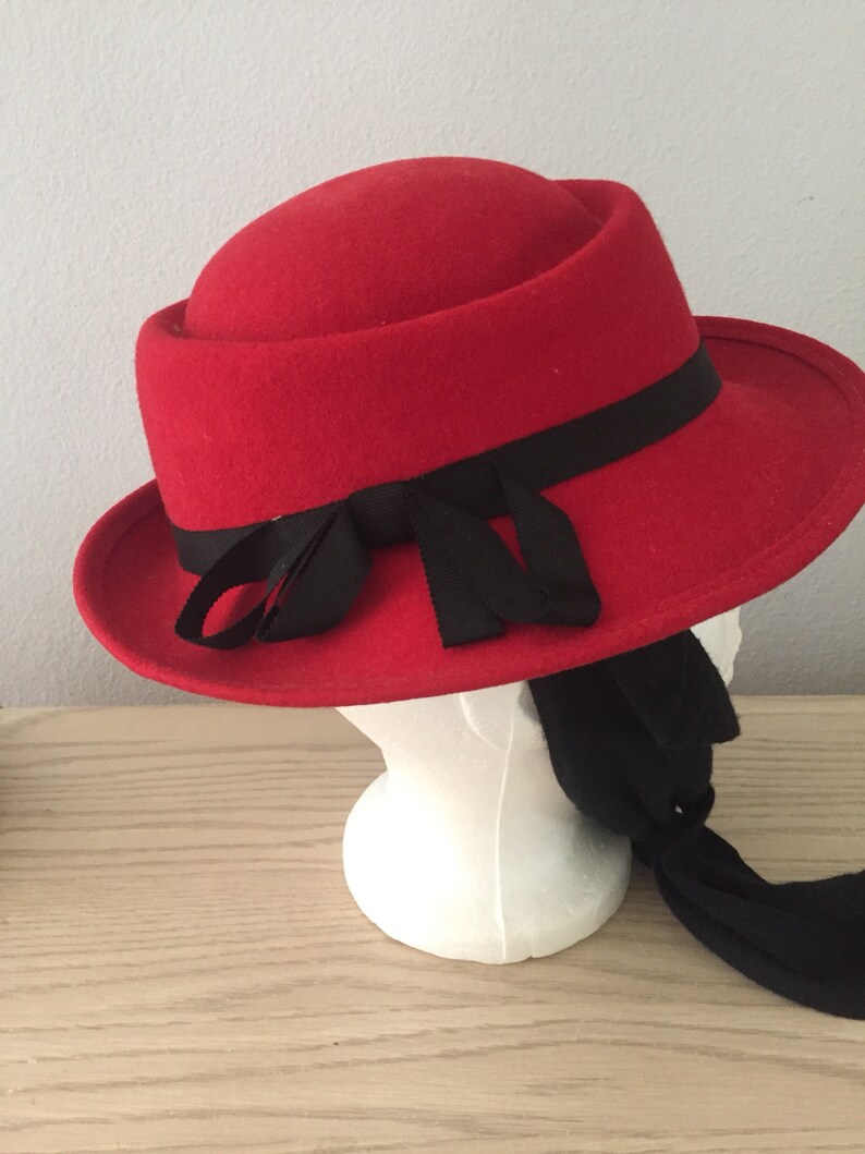 Vintage GEO W. Bollman & Co. Doeskin Wool Felt Red Hat Black Etsy