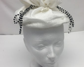 Flat headpiece white unique lady hat Kentucky Derby light weight bow fascinator