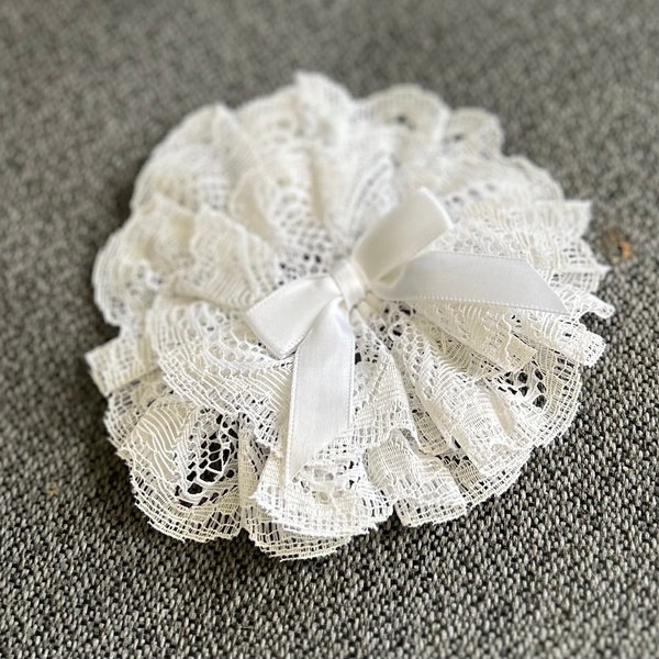 Lace flower baptism flower white rosette flower headband rolled flower crafting supply flower pkg. of 2