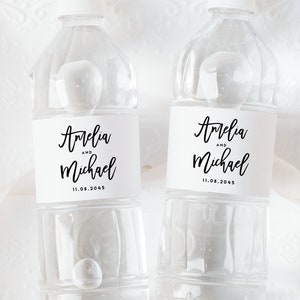 Printable Wedding Water Bottle Label Template - DIY Amelia Calligraphy Wedding Shower Water Bottle Label - Editable Water Bottle Label