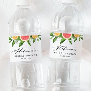 Printable Citrus Water Bottle Label Template, DIY Grapefruits and Oranges Bridal Shower Water Bottle Label, Editable Water Bottle Label #013