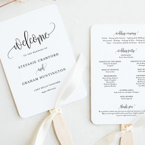 Photo Wedding Program Fan Template Bohemian Script Printable