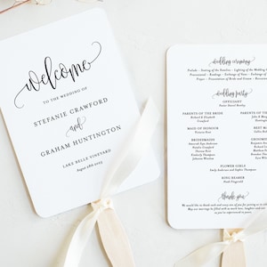 DIY Script Wedding Program Fans Template - Printable Elegant Sophie Calligrahy Script Wedding Ceremony Fans Program - DIY Editable