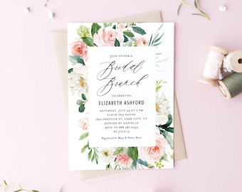 Spring Floral Bridal Brunch Invitation Template - Romantic Watercolor Spring Florals Invitation - Printable Bridal Brunch Invitation