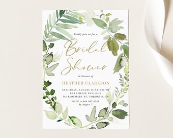 Printable Greenery Wreath Bridal Shower Invitation Template - DIY Watercolor Forest Greenery Bridal Shower Invite - Editable Invite FW77