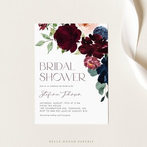 Printable Rustic Bridal Shower Invitation Template - DIY Boho Dark Red ...