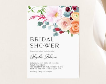 Modello stampabile per invito addio al nubilato con fiori primaverili, invito addio al nubilato floreale acquerello fai da te, invito addio al nubilato modificabile - BS98