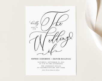 Printable Calligraphy Wedding Invitation Template - DIY 5x7 Whimsical Script Wedding Invitation - Editable Calligraphy Wedding Invite CS74