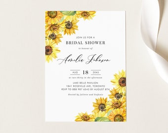 Printable Sunflower Bridal Shower Invitation Template - DIY Rustic Watercolor Sunflower Floral Bridal Brunch Evite - Editable Invite WS95