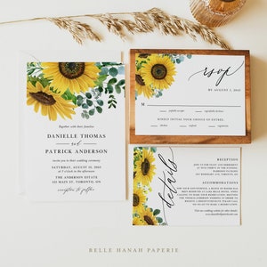 Printable Sunflowers Wedding Invitation Set Template - DIY Rustic Watercolor Sunflowers & Eucalyptus Wedding Suite, RSVP, Details Card SE35