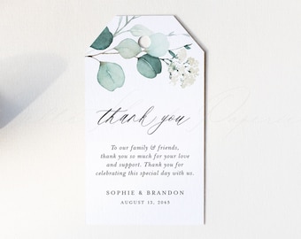 Printable Greenery Wedding Gift Tag Template - DIY Boho Watercolor Eucalyptus Thank You Gift Tags - Editable Shower Gift Tags, Templett AE25