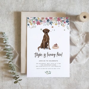Printable Chocolate Labrador Dog Birthday Invitation Template - DIY Watercolor Chocolate Lab Birthday Invite - Editable Dog Invitation