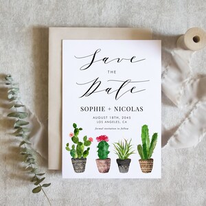 Printable Boho Save the Date Announcement Template - DIY Potted Cactus Save the Date Card - Editable Summer Save the Date Card 011A
