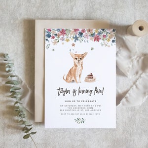 Printable Chihuahua Dog Birthday Party Invitation Template - DIY Watercolor Chihuahua Birthday Party Invite - Editable Dog Invitation