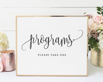 Script Wedding Programs Sign - Printable Sophie Script Wedding Program Please Take One Sign - 8x10 Shower Programs Sign Instant Download
