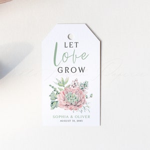 Modèle imprimable d'étiquette de mariage de plantes succulentes laissant l'amour grandir - étiquette cadeau bricolage aquarelle succulentes nuptiale douche - étiquettes cactus modifiables PS67