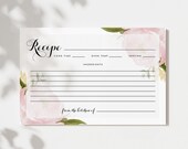 Printable Pink Floral Recipe Card - 4x6 Watercolor Pink Garden Roses Recipe Card - Bridal Shower Recipe Card - Instant Download