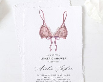 Blush Pink Lingerie Bridal Shower Invitation - Printable Pink Watercolor Lace Lingerie Shower Invite - Editable Bridal Shower Invite PL15