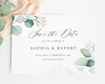 Printable Boho Greenery Save the Date Template - DIY Boho Watercolor Eucalyptus Save the Date Card - Editable Save the Date - Templett AE25