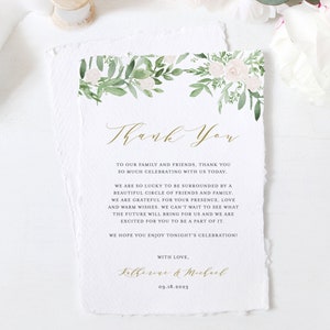 Printable Greenery Wedding Thank You Card Template Editable Watercolor Greenery and White Flowers Garland Thank You Table Card DIY GWF23 image 1