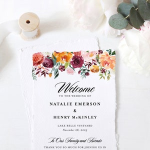 Afdrukbare Fall Wedding Programs Template - 4x9 Aquarel Autumn Blooms Order of Ceremony Card - Fall Wedding Programs - DIY Bewerkbare AB41