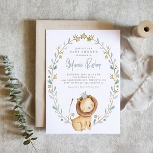 Afdrukbare leeuw baby shower uitnodiging sjabloon - aquarel leeuwenprins het is een jongen Safari baby shower uitnodiging - bewerkbare baby shower WLP32