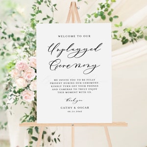 Printable Calligraphy Unplugged Wedding Sign Template - DIY Chloe Script Unplugged Ceremony Sign - Editable Wedding Sign - Templett