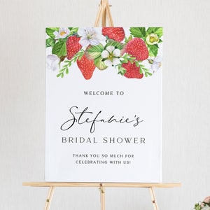 Printable Strawberry Bridal Shower Welcome Sign Template - Watercolor Strawberry Summer Bridal Shower Poster - Editable Welcome Sign WS32