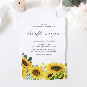 Sunflowers Rehearsal Dinner Invitation Template - Printable Watercolor Sunflowers and Eucalyptus Wedding Rehearsal Invite - Editable SE35