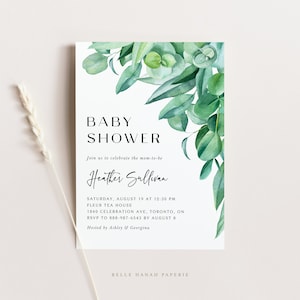 Printable Eucalyptus Baby Shower Invitation Template DIY Watercolor ...