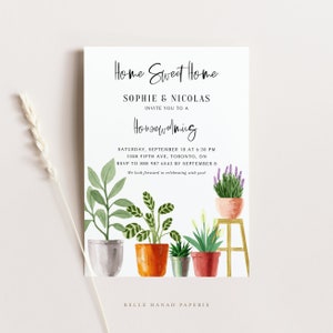Afdrukbare Inwijdingsfeest Uitnodiging Sjabloon - DIY Aquarel Ingemaakte Kamerplanten Housewarming Party Evite - Bewerkbare Uitnodiging IP78