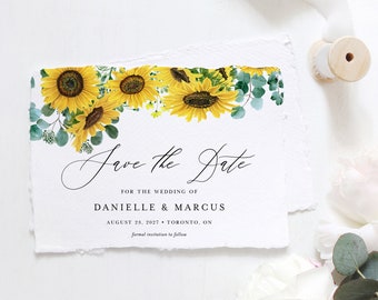 DIY Rustic Sunflowers Save the Date Template - Printable Watercolor Sunflowers and Eucalyptus Country Save the Date Card - Editable SE35