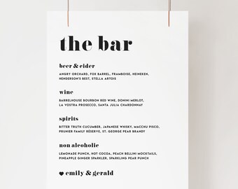 DIY Retro Typography Wedding Bar Menu Sign Template - Printable Retro Bold Signature Drinks Bar Menu - Editable Drinks Menu Sign - Templett