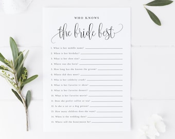 Script Who Knows the Bride Best Game - How Well Do You Know the Bride Card - Printable Sophie Script Bridal Shower Game - Instant Download