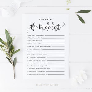 Script Who Knows the Bride Best Game How Well Do You Know the Bride Card Printable Sophie Script Bridal Shower Game Instant Download image 1