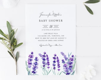 Printable Lavender Floral Baby Shower Invitation Template - Watercolor Lavender Flowers Baby Shower Invite - DIY Editable Templett LF41