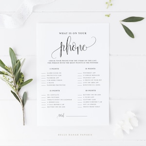 Script wat er op je telefoon staat Game Card - Afdrukbaar Sophie Script bruidsdouche, babyshower Wat zit er in je telefoon Game Card - direct downloaden
