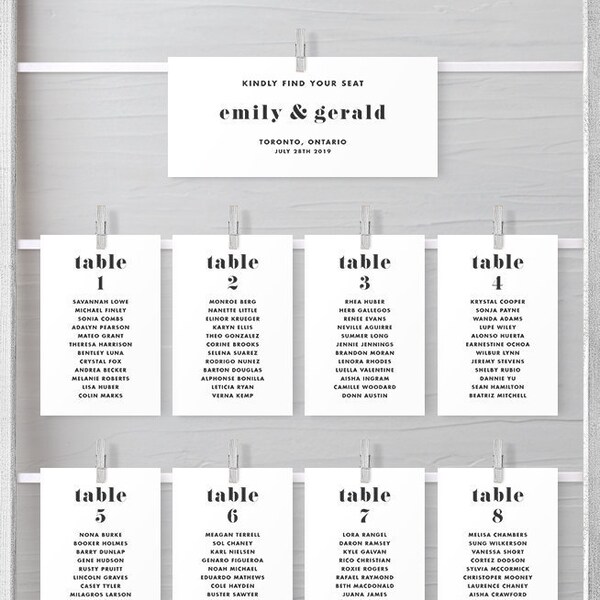 INSTANT DOWNLOAD - Printable Seating Chart - Retro Bold Typography Wedding Seating Chart Template - Individual Seating Posters 4x6 and 4x9