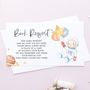 Little Astronaut Book Request Card - Afdrukbare aquarel Astronaut Space Thema Babyshower Breng een boekkaartinzetstuk - Instant Download BA15