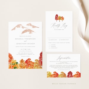 Modèle d’invitation de mariage de forêt d’automne - Cartes d’invitation et de clôture de mariage de forêt d’automne imprimables - DIY Wedding Suite AF53