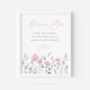 Printable Floral Mimosa Bar Sign - 8&quot;x10&quot; Pink Watercolor Dainty Spring Meadow Bridal Shower Mimosa Bar Sign - Instant Download DF18