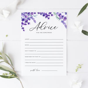 Consejos de lavanda imprimibles para la tarjeta de boda de los recién casados - Consejos florales de lavanda para el juego de consejos de boda de la novia o el novio - Descarga instantánea