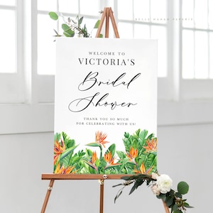 &quot;Druckbare &quot;&quot;Paradies Birds&quot;&quot; Brautparty Willkommensschild Vorlage - 18x24 Aquarell Strelitzia Tropisch Floral Sommer Braut Brunch Schild BP96.&quot;